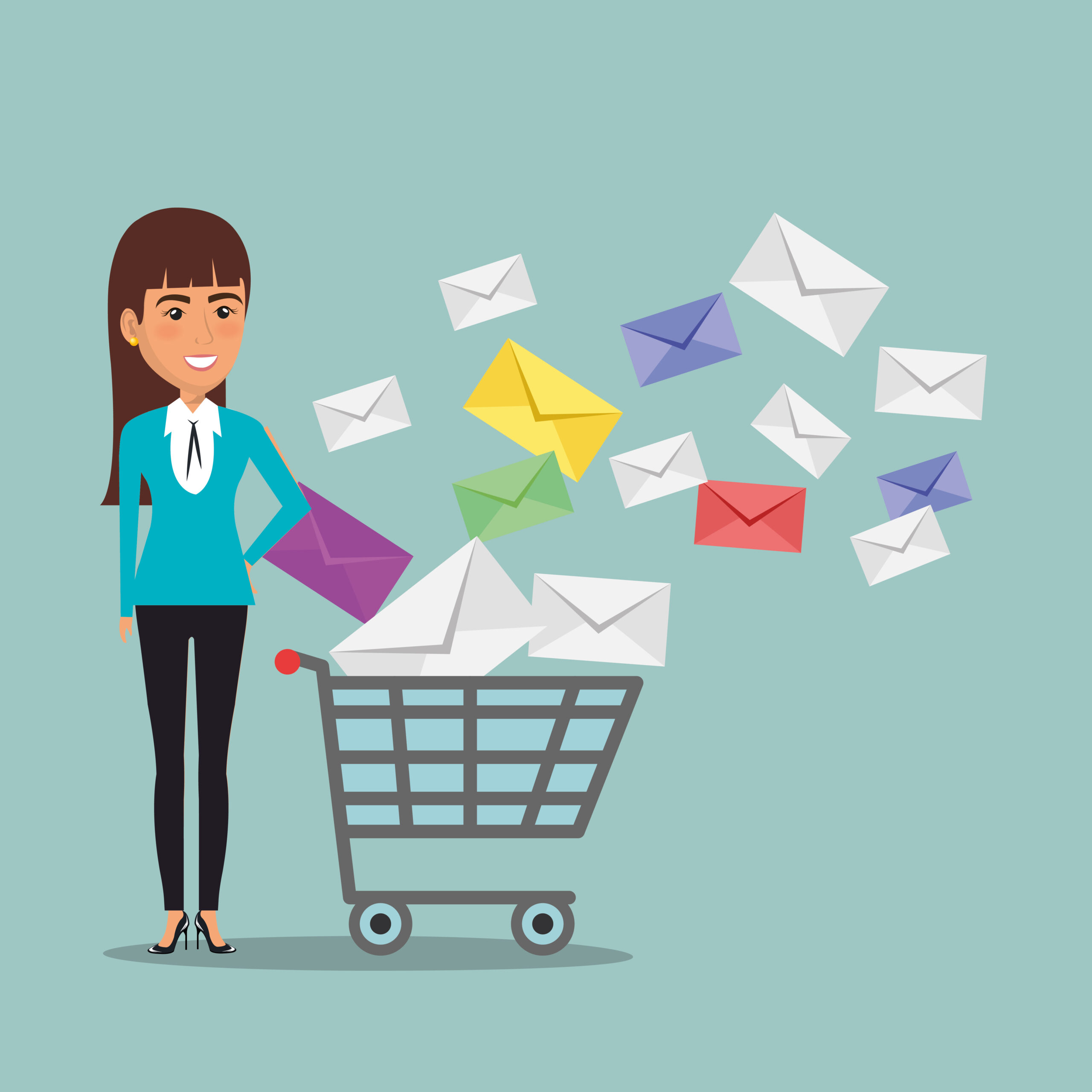 businesswoman with e mail marketing icons